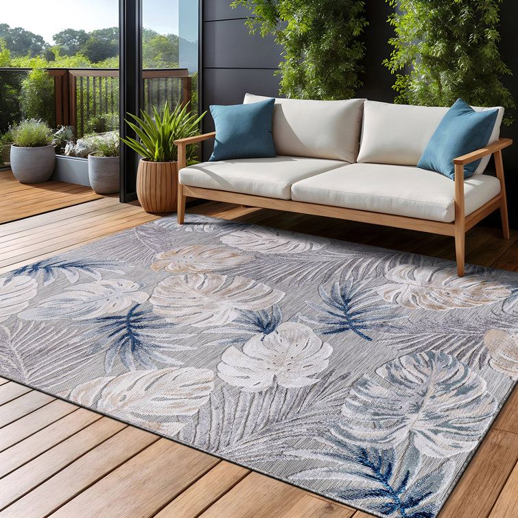 Lark Manor Chartier Gray / Blue Indoor / Outdoor Rug & Reviews | Wayfair