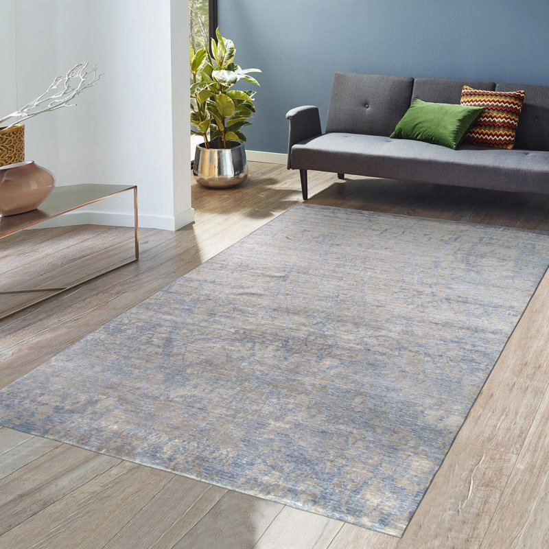 Modern Hand Knotted Area Rug in Gray/Taupe, Rectangle 8'11" x 11'8"