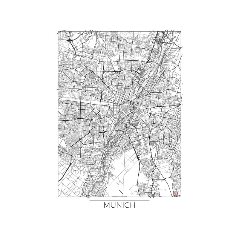 Munich Minimal Urban Blueprint Map by Hubert Roguski - Wrapped Canvas Painting, 20.32 cm H x 30.48 cm W