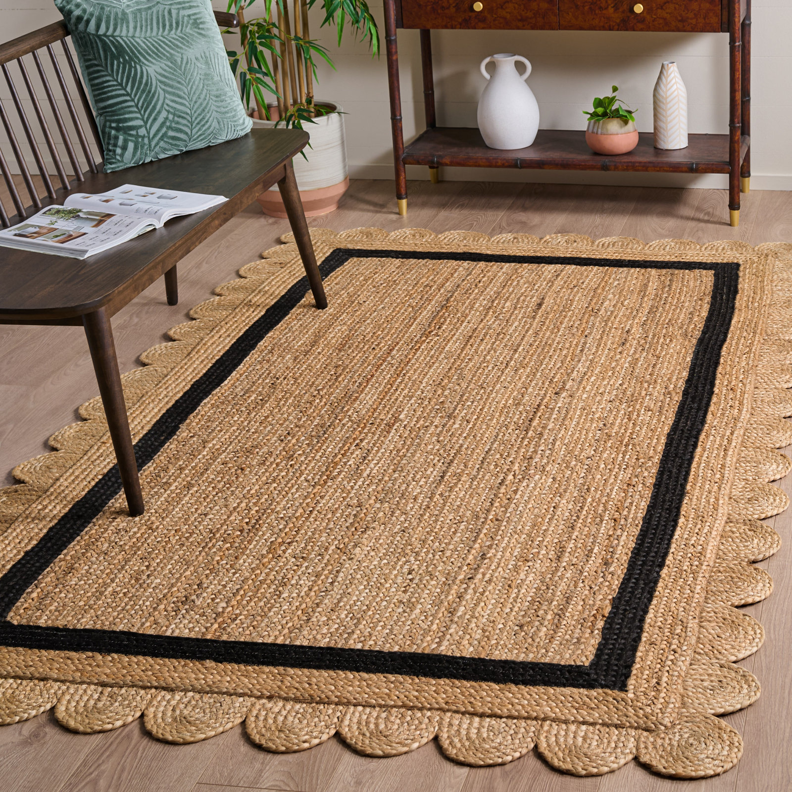 Inaki Hand-Woven Geometric Jute Rug, Rectangle 5' x 8'