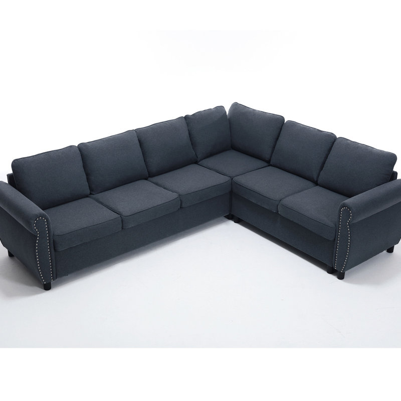 Lit en forme de L, canapé-lit modulaire à 6 places, gris, avec mousse haute et repose-pieds en métal, canapé 2 en 1, structure ferme et rembourrée