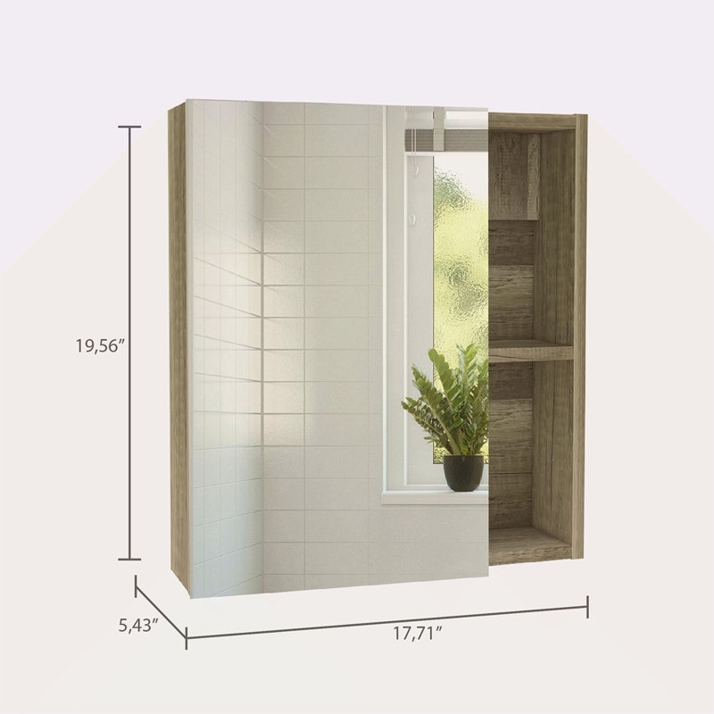 Armoire à pharmacie avec miroir Clifton, cinq tablettes internes, Noyer