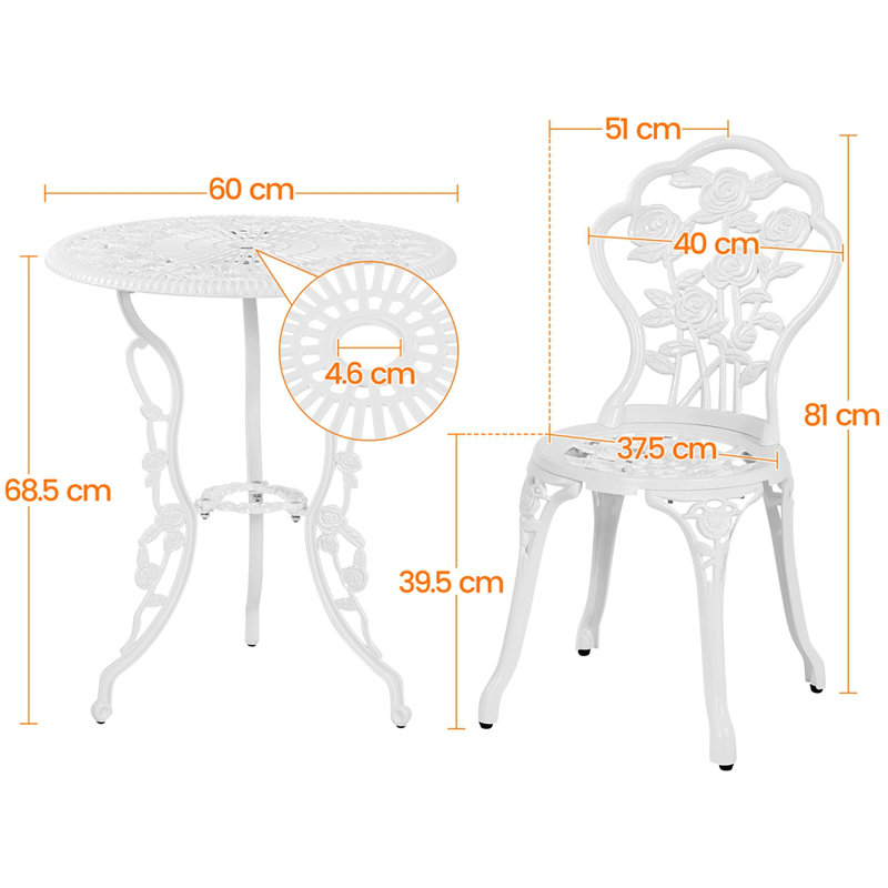 2 - Person Metal Patio Dining Set with Round Table, White