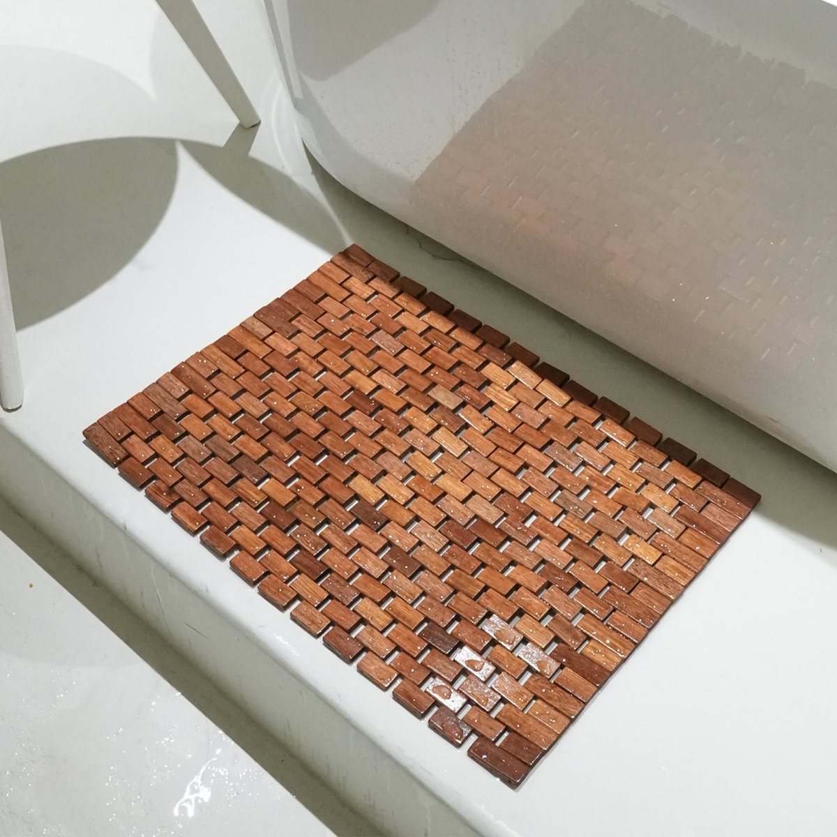 Red Barrel Studio Solid Teak Wood Foldable Non-Slip & Quick Drying Anti-Skid Bath Mat