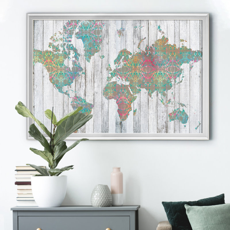 Boho Map II - reproduction de cadre photo, H 26,5 po x l 36,5 po x P 1,5 po, Argent