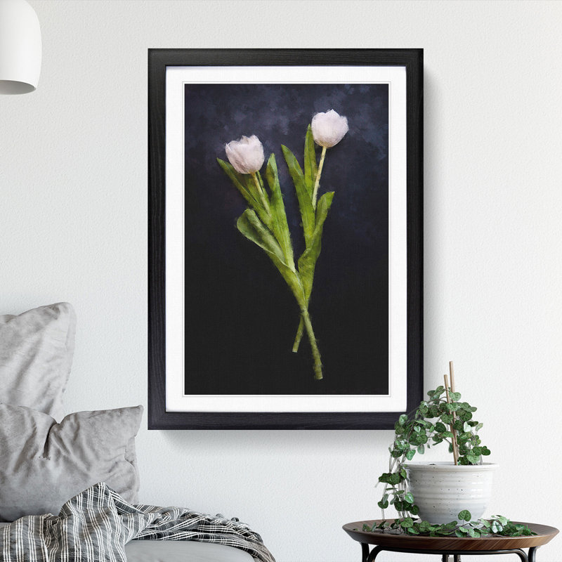 Two White Tulips - Picture Frame Painting Print, 87cm H x 62cm W x 2cm D, Black Framed