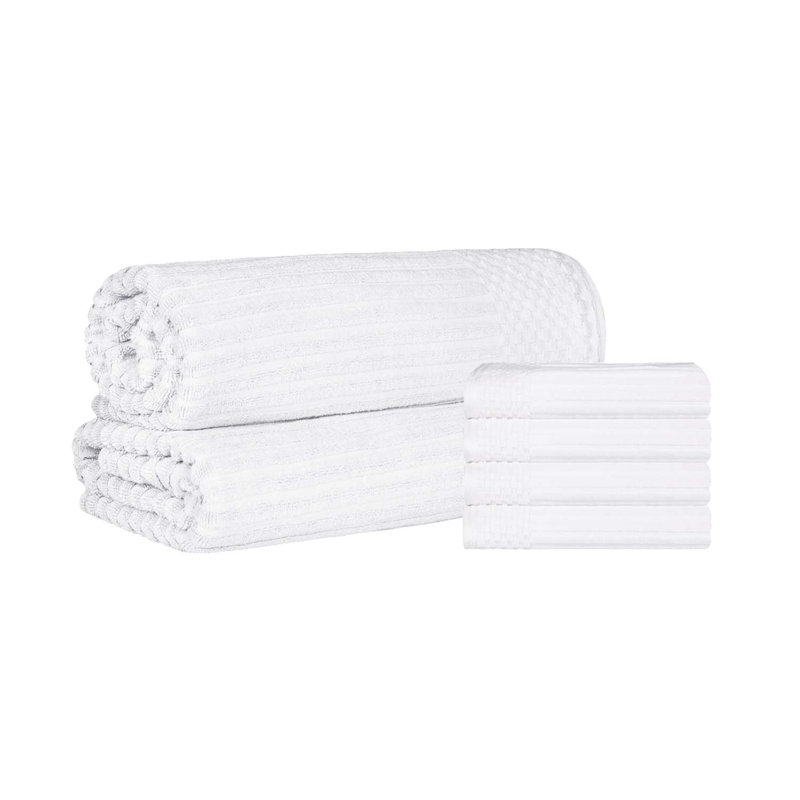 Keshayla Ribbed Cotton Absorbent Heavy 4pc Hand Towel and 2pc Bath Sheet Set, White