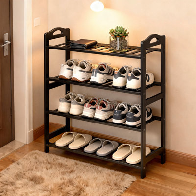 Étagère à chaussures élégante en bambou noir - La finition moderne complète le décor contemporain, industriel et minimaliste