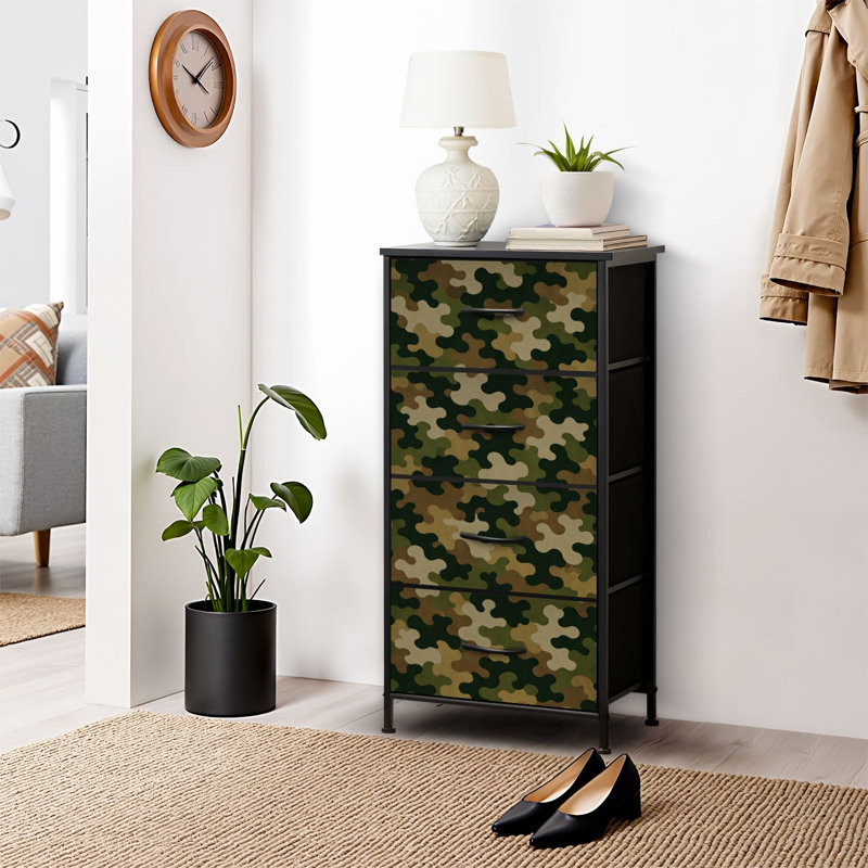 4 Drawer Dresser for Bedroom, Narrow Chest of Drawers, Wooden Top and Study Iron Frame 18"x37.5"-(WxH)