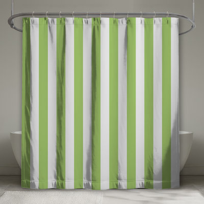 Green White Stripes Shower Curtains Extra Long