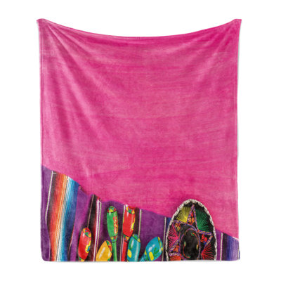 Ambesonne Mexican Fleece Throw Blanket Folkloric Serape Blanke 50"x60" Fuchsia Purple