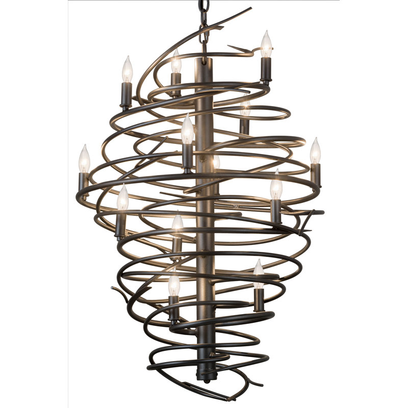 Cyclone Pewter 13-Light Geometric Chandelier with Glass Shades