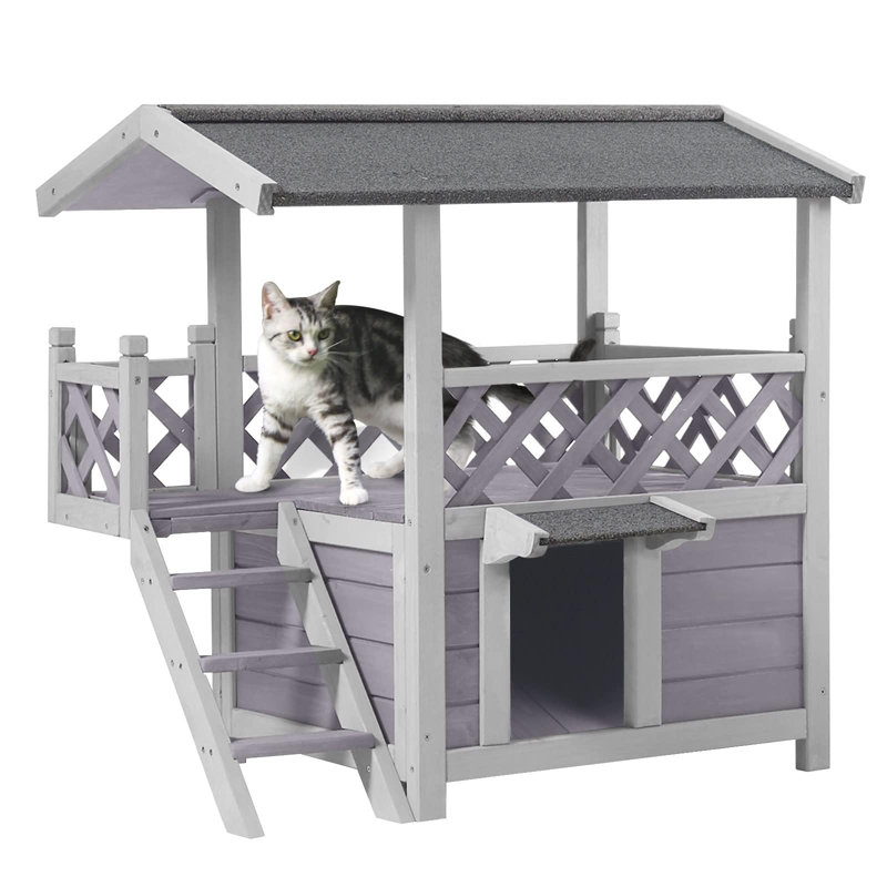 Abri d'extérieur pour chat avec porte de secours pour chat, toit résistant aux intempéries pour chat
