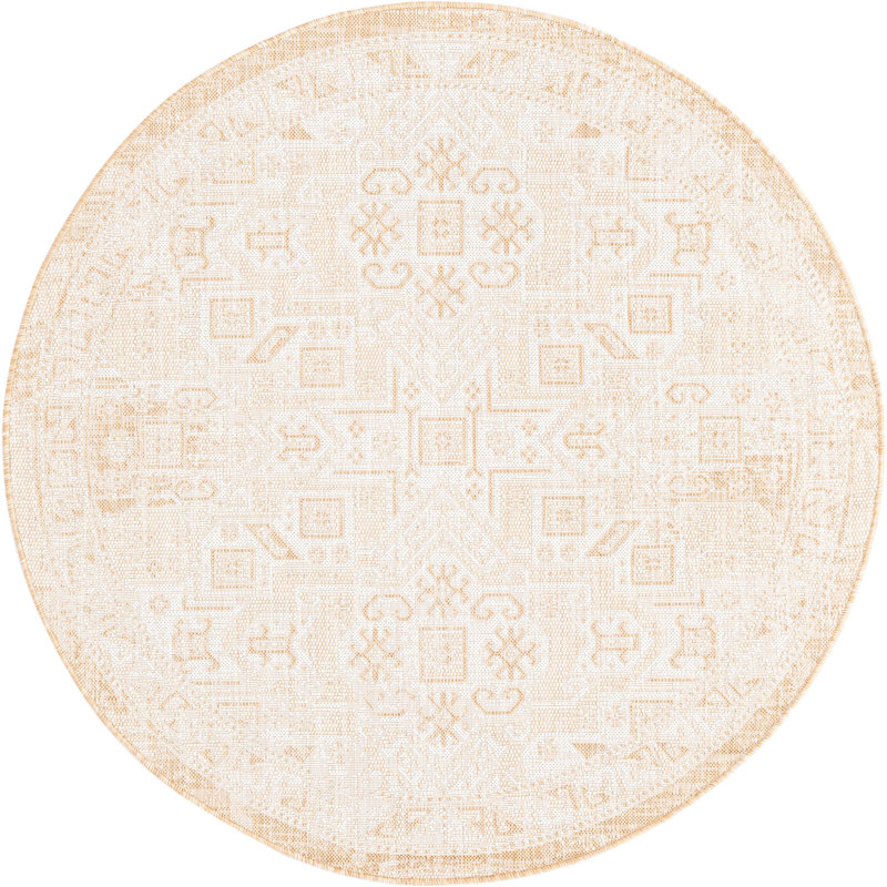 Outdoor Chand Area Rug Ivory Color, Round 5'3"