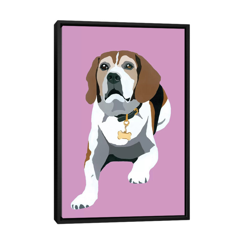 « beagle on rose » par julie ahmad, reproduction d’impression sur toile tendue, H 60 po x l 40po x P 1,5 po, Pas de tapis