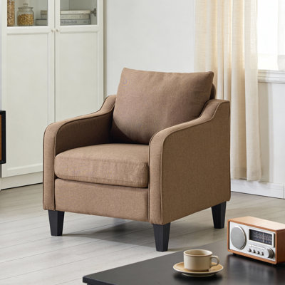 Ensemble de 2 fauteuils d'appoint en lin brun avec accoudoirs arrondis Mid-Century