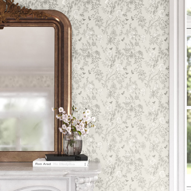 Ottoville Butterfly Toile 33' L x 20.5" W Wallpaper Roll, Brown