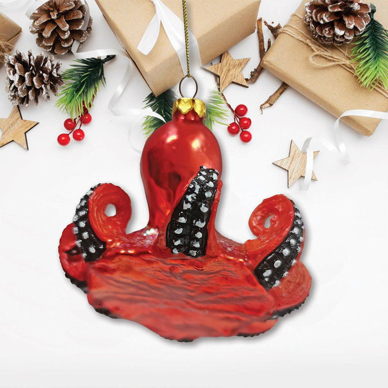 Ornement de Noël en verre soufflé Pacific Octopus, créature marine