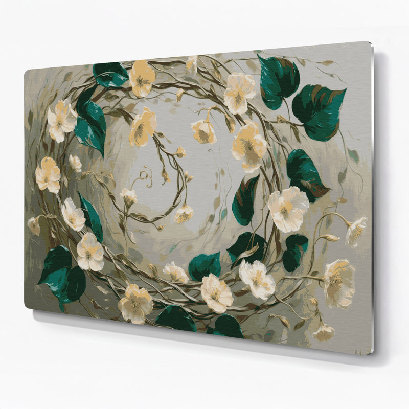 Art mural en métal botanique beige chèvrefeuille, H 11 po x l 14 po