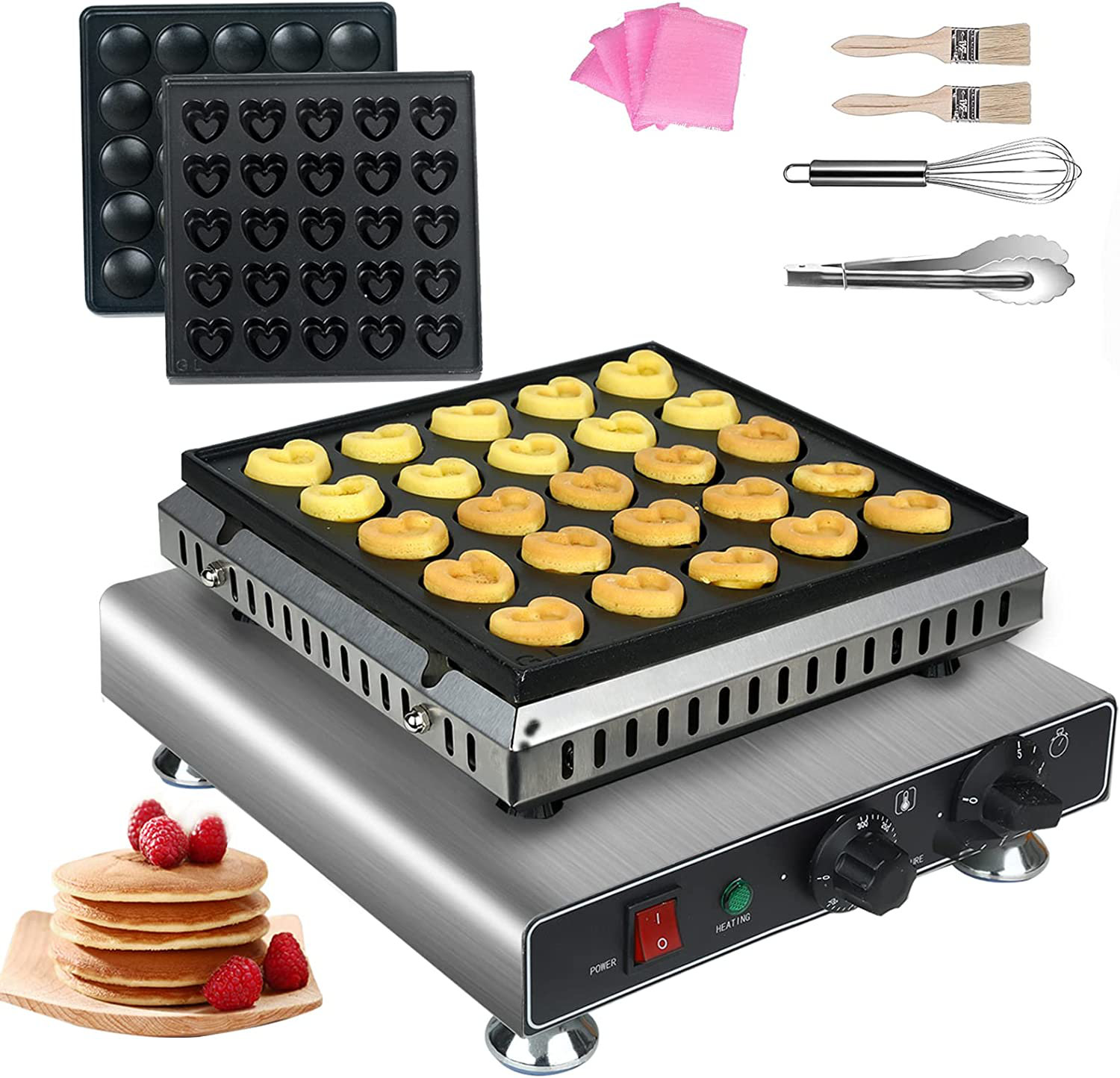 LIANQIAN Commercial 25PCS Multifunction Mini Pancakes Maker Machine Dutch  Maker with 2 Interchangeable Boards