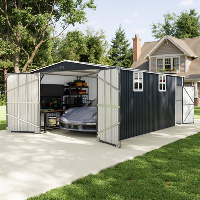 12 ft. W x 20 ft. D Extra Large Outdoor Metal Shed, All-Steel Construction with Windows and Wider Lockable Doors