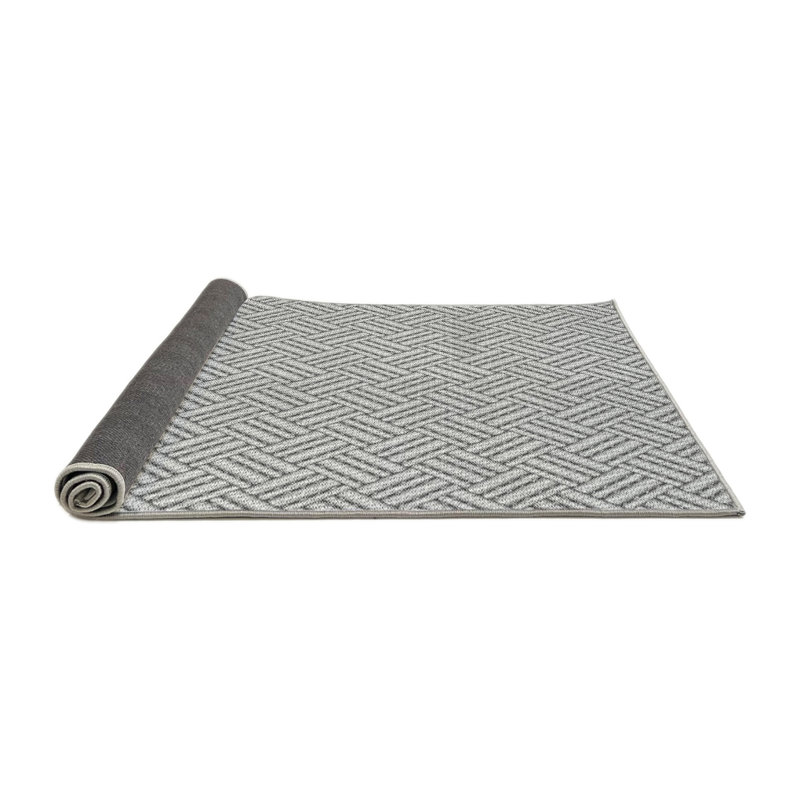 Laine tissée à la machine à motifs géométriques et Tapis décoratif gris polyester, Rond 5 pi