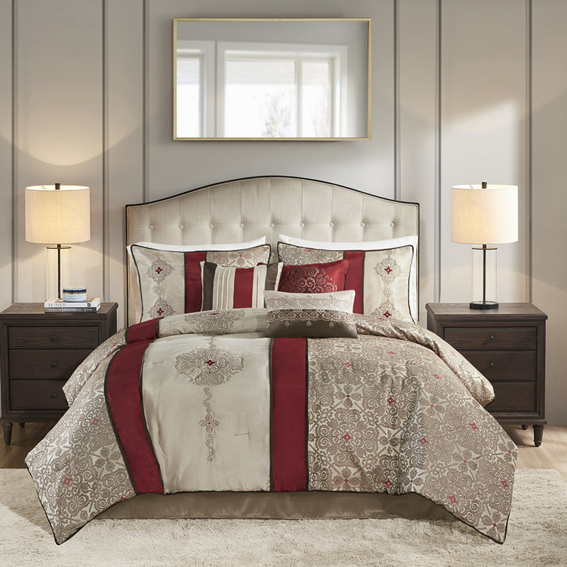 7 Piece King Comforter Decor - Red With Fashionable Look, Red