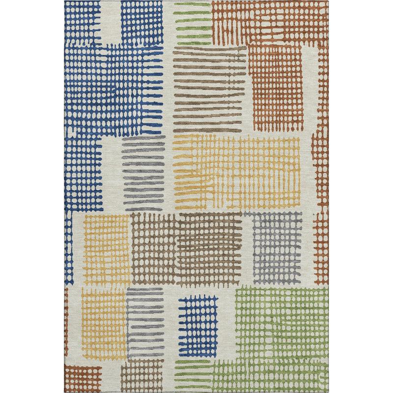 Premium Machine Washable Pinkston Geometric Rug, Rectangle 5' x 7'6"