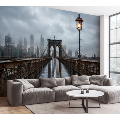 Wall Mural Peel and Stick Wallpaper brooklyn bridge new york city fog building skylines Self-Adhesive Removable Contact Paper Wall Decor for Living Room Bedroom 100"H x 144"W