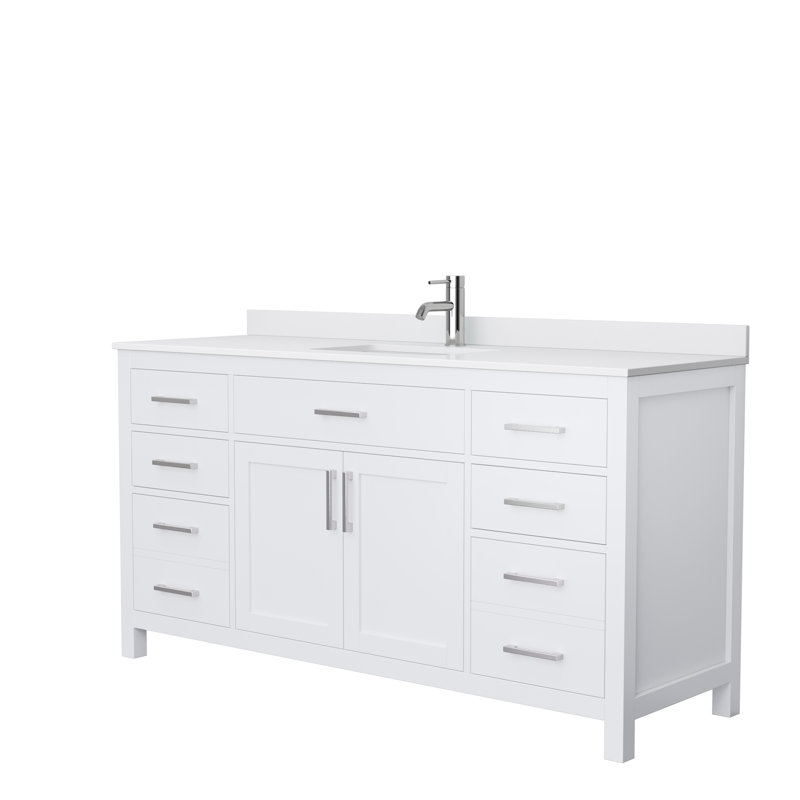 Beckett 66" Freestanding Single Bathroom Vanity with Cultured Marble Top, White, White Cultured Marble, Brushed Nickel