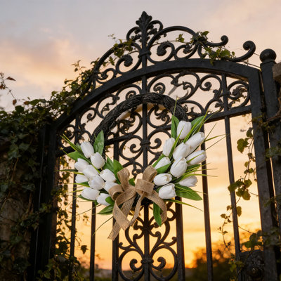 Spring Summer Wreath for Front Door Artificial Flower Indoor Outdoor Wall Festival Home Wedding Decor White