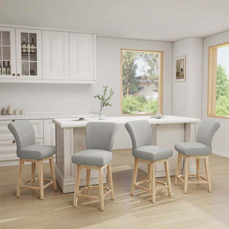 Malakeh Solid Wood Swivel Counter & Bar Stool (Set of 1/2/4), 4, Gray/Natural, Counter Stool (26.8" Seat Height)