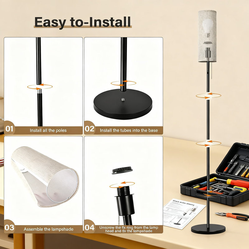 Lampe sur pied rechargeable sans fil avec batterie 8 000 mah, 3 températures de couleur, éclairage portatif pour salon, chambre à coucher, maison de campagne avec interrupteur à tirette