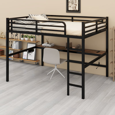 Loft Bed with Integrated Power Outlet and LED Lighting