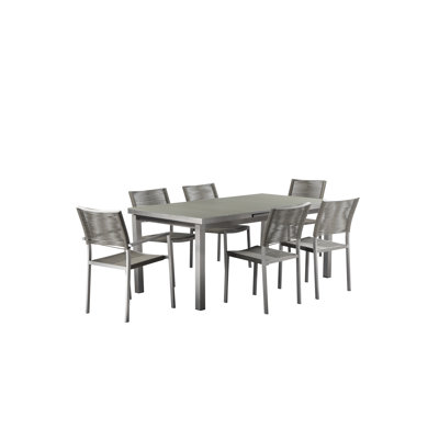  Pangea Home Bella 7 Piece Aluminum Patio Dining Set with Extendable Rectangular Table – Modern Outdoor Furniture with Quick-Dry Rope Chairs & Tempered Glass Tabletop
