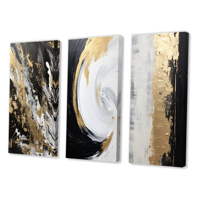 Essential Nature Of Alchemy Abstract Gold Black II - Abstract Painting Art Set Of 3 Pieces