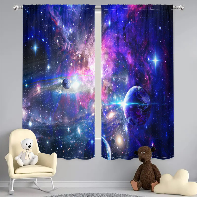 2 pièces galaxie espace planète univers ciel étoilé passe-tringle fenêtre rideaux rideaux isolant thermique cosmique étoiles nébuleuse panneau pour salon chambre cuisine décor à la maison