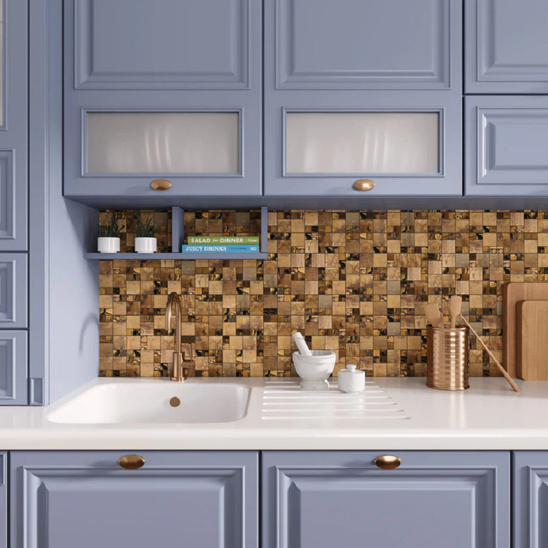 11.7" X 11.7" Copper Square And Dot Metal Metal Mosaic Tile