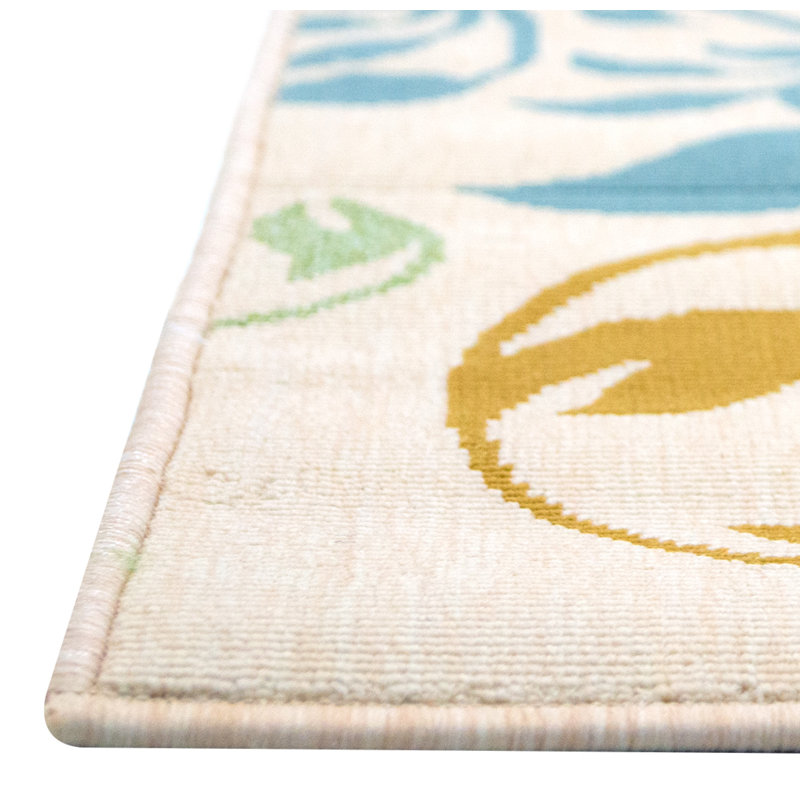 Tapis beige / bleu à motif floral Pellegrino, Rectangle 6 pi 7 po x 8 pi 4 po