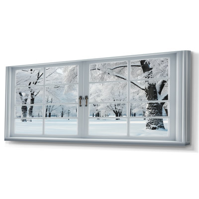 Winter Forest window views I - Winter Landscape Framed Canvas Print