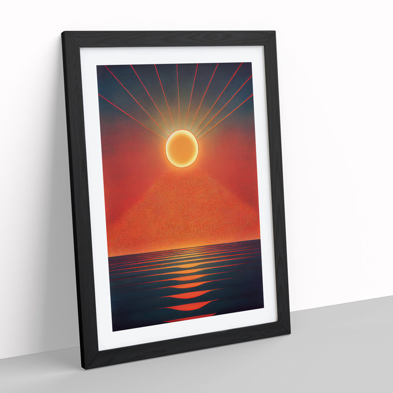 XV1022-4887X Unusual Abstract Ocean Sunset - Print, White, Black Framed, 64cm H x 46cm W x 2cm D