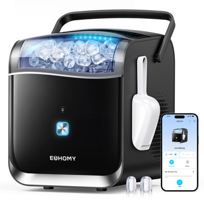 Machine à glaçons de comptoir EUHOMY 9 po. 40 lb / 24H en noir avec commande APP, type de lumière DEL, autonettoyante