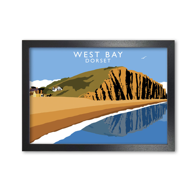 West Bay Dorset by Richard O'Neill - Print, 59.4cm H x 84.1cm W x 3cm D, Black Framed