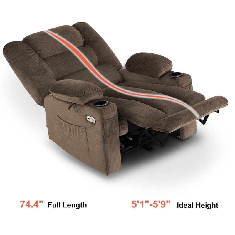 Arnaldo Upholstered Power Recliner with Heat and Massage, USB Ports, Cup Holders, Dark Brown Polyester Blend