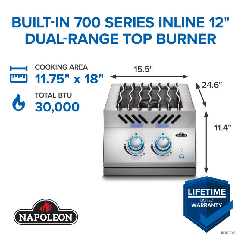 Built-in 700 Series 12" Inline Dual Range Burner, Stainless Steel, Natural Gas