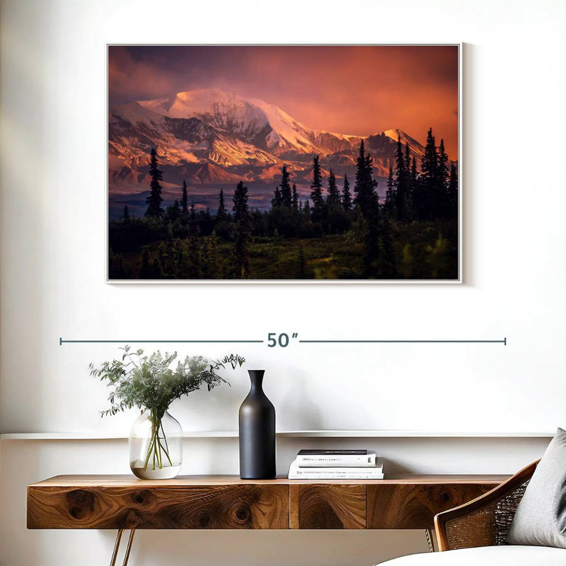 Denali et forêt Denali, Cadre flottant blanc, 40 po x 27 po