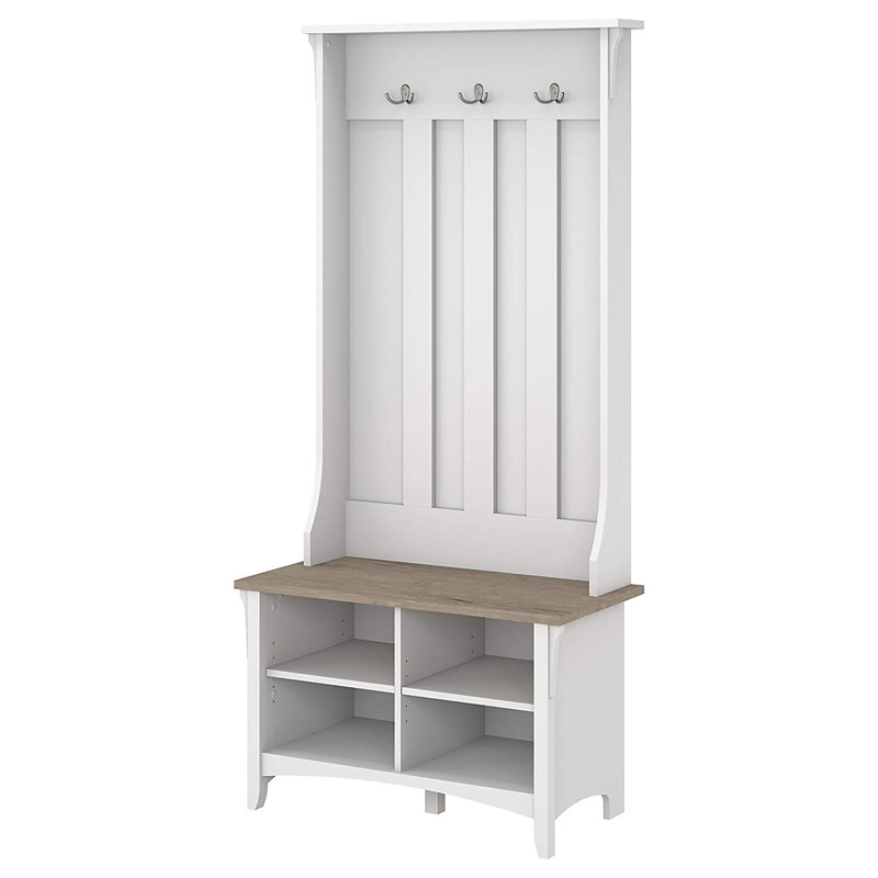 Hall Tree 31.73'' Wide with Bench and Shoe Storage, White
