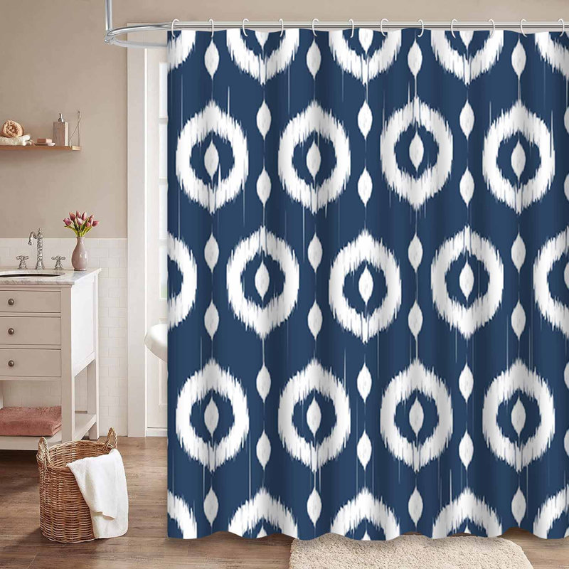 Rideau de douche Ikat Ornaments Indigo, L 72 po x l 78 po