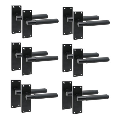 Golden Grace 6 Pair Victorian T-Bar Linear Design Door Handle Matt Black Finish with Spindle and Screws - 120 x 40mm