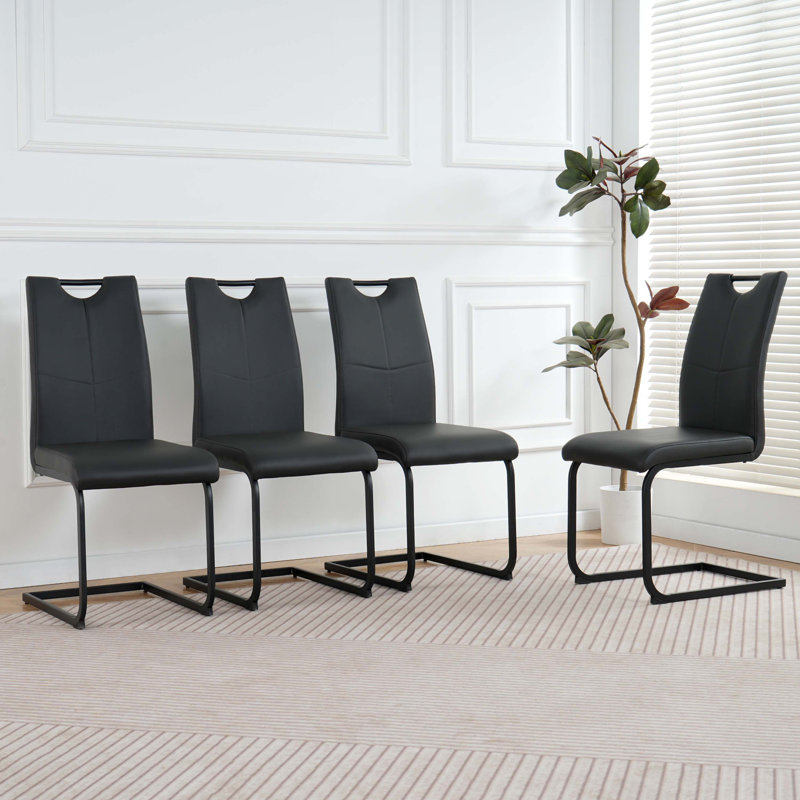 Modern White PU Dining Chair Living Room Chair Upholstered Chair, Black Metal Chair Leg Design, Kitchen, Living Room, Bedroom, Dining Room Side Chair (Set Of 2)